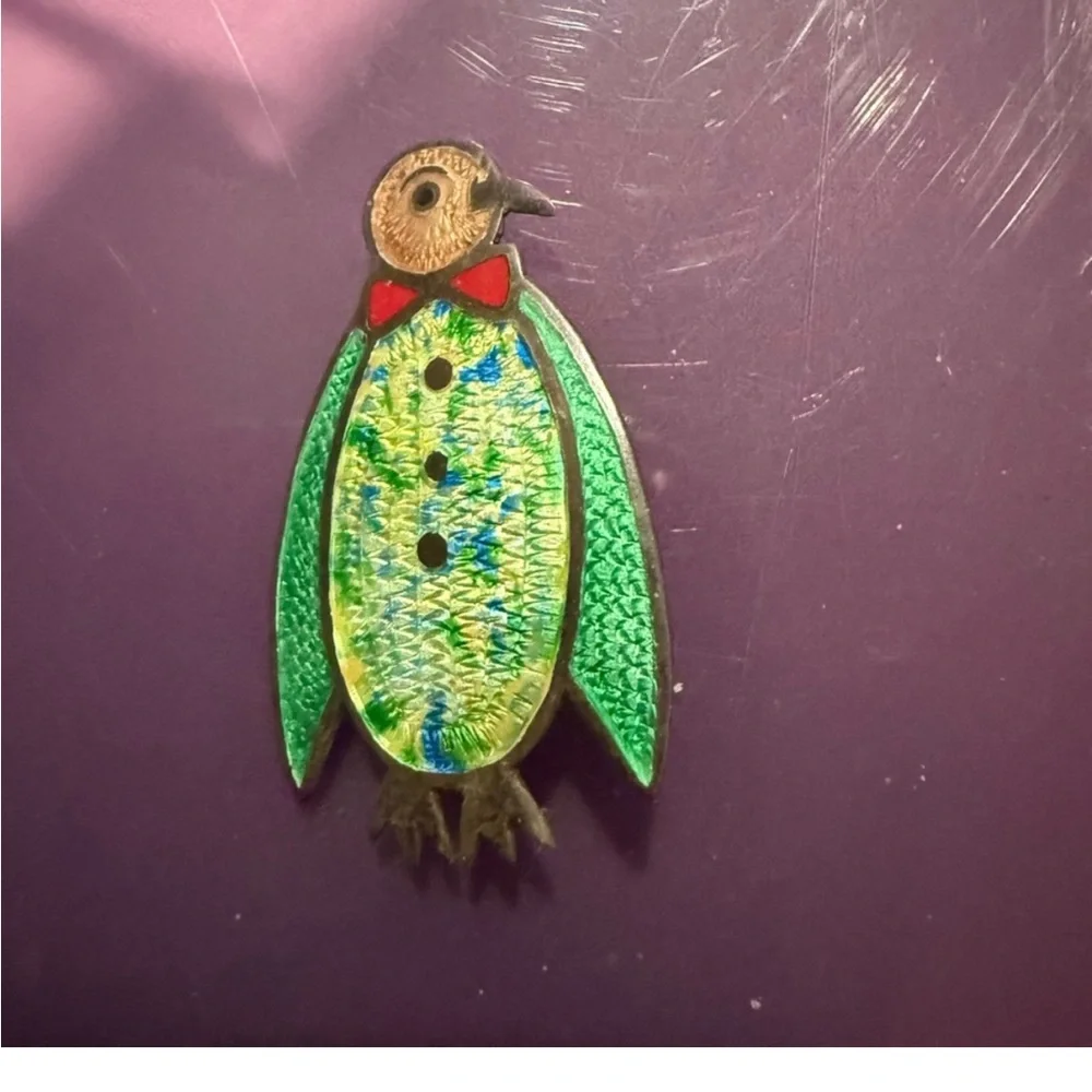 Penguin Sterling silver and enamel vintage colorful penguin. Fun Get Attention